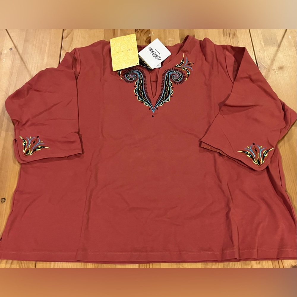 NET Bob Mackie Wearable Art Vintage Bohemian Top Orange w/Embroidery Size 2XL